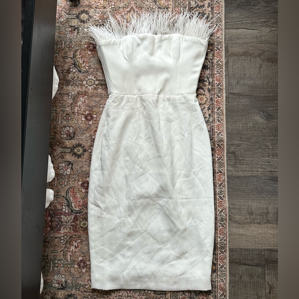 house of cb - white bianca feathered trim midi dress